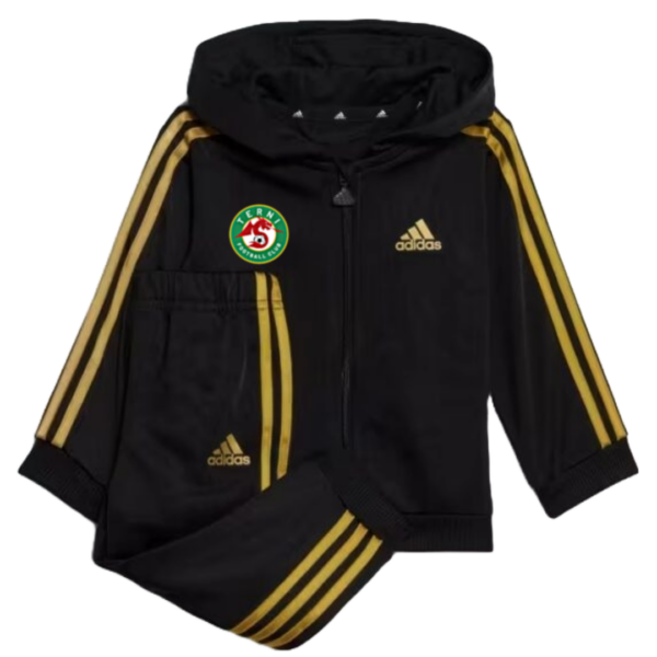 Tuta nera Adidas con bande colore oro